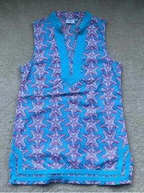 Crown & Ivy Beach Women's Blue & Pink Preppy Starfish Tunic - Size XS - VGUC